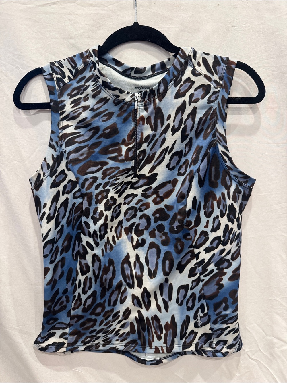 shebeest Blue and Black Leopard Zip Tank Size L